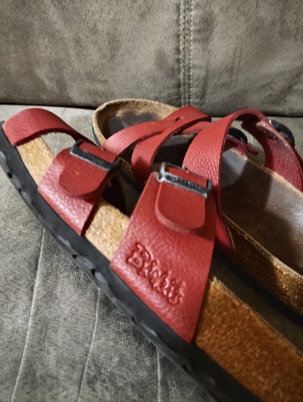 Birkenstock Red Leather Double-Buckle Sandals